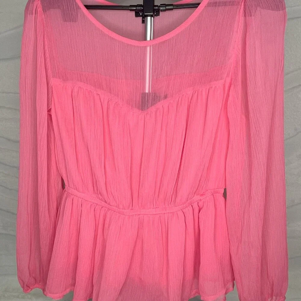 Venus Sheer Blouse Pink Chiffon Romantic Medium - Picture 3 of 7